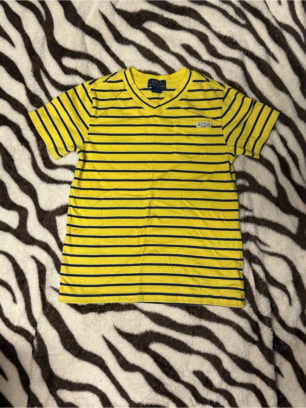 Ralph Lauren Yellow & Navy Striped V‑Neck Tee